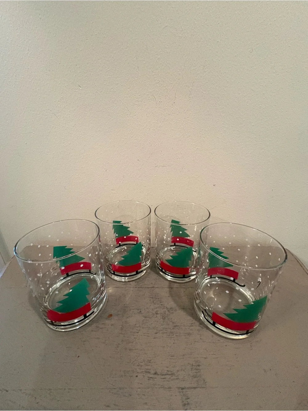 Set of 4 VTG Dayton Hudson Christmas Tree Confetti Lowball Glasses